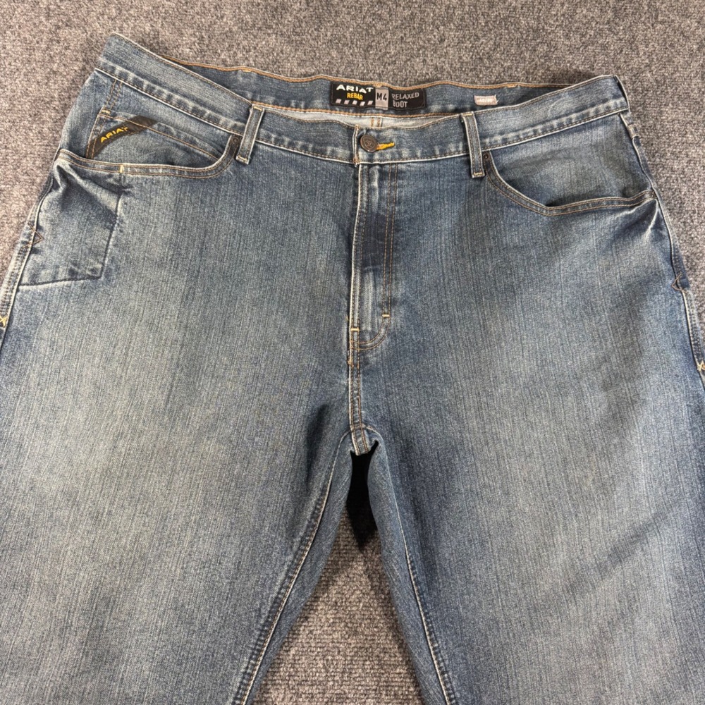 Ariat Rebar M4 Relaxed Boot Cut Jeans Mens 40x30 Medium Wash Blue Workwear Denim